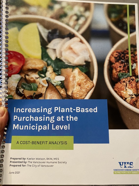 Cover of a Vancouver Humane Society Report on INcreasing Plant-Based Purchasing at the Municipal Level
