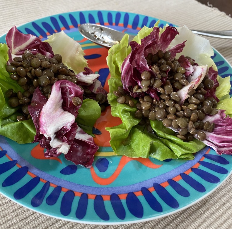 Fresh lettuce and lentil salad