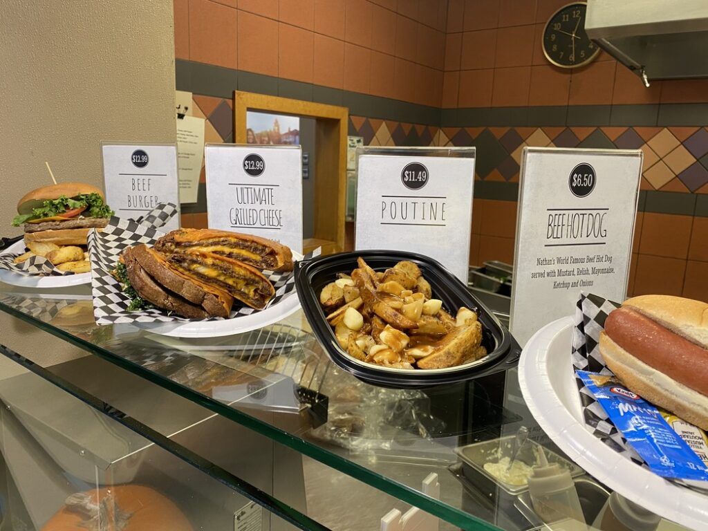 Meaty, greasy food available at the hospital cafeteria