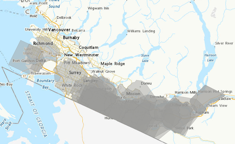 A zoomed-in look at mapped data from the Canadian Food Inspection Agency website
